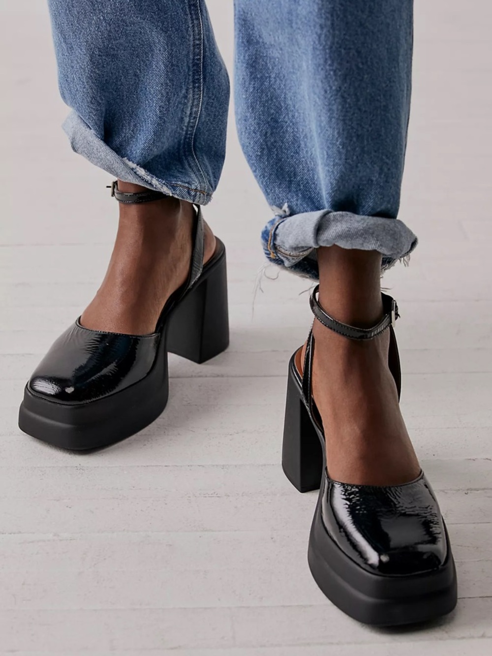 NWOT Free People Double Stack Platform Mary Janes